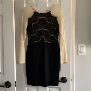 Cream and black lace monteau dress